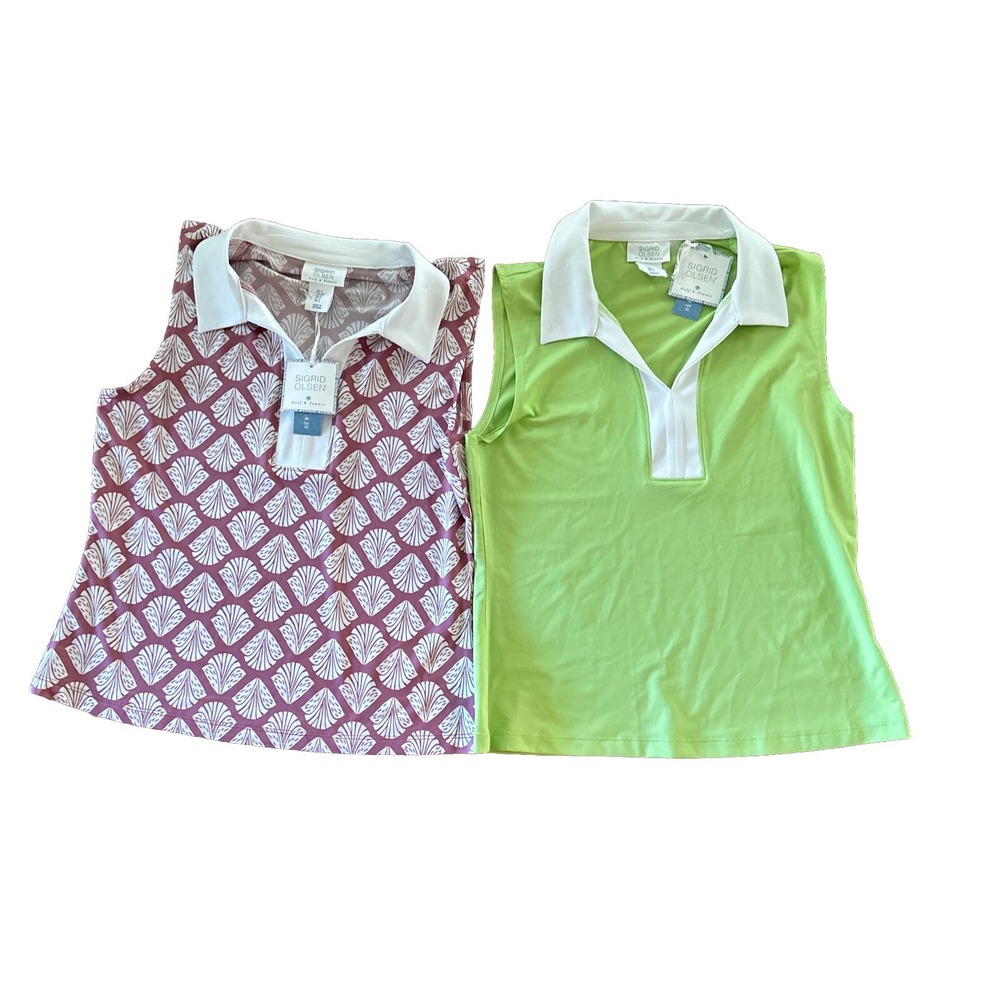 Sigrid Olsen Women's Small Printed Golf & Tennis Polo Top, NEW Lot Of 2 UPF 50